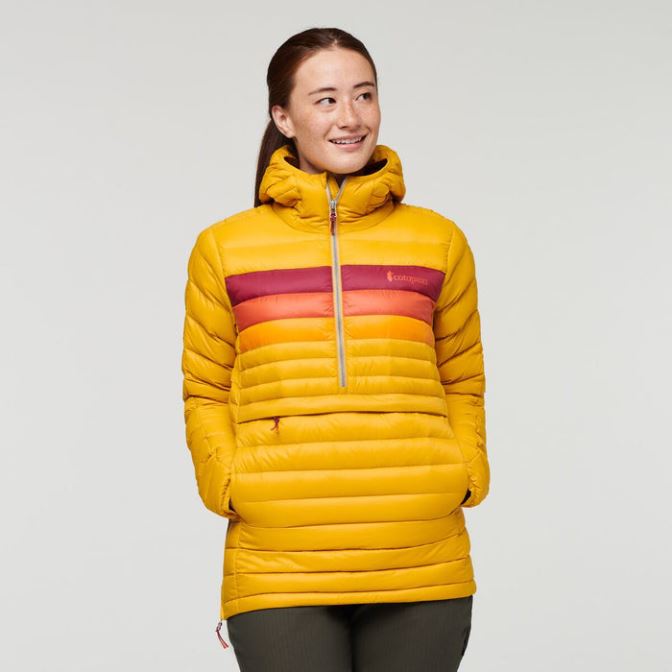 Cotopaxi Fuego Down Hooded Pullover Dames Hot Amber Stripes